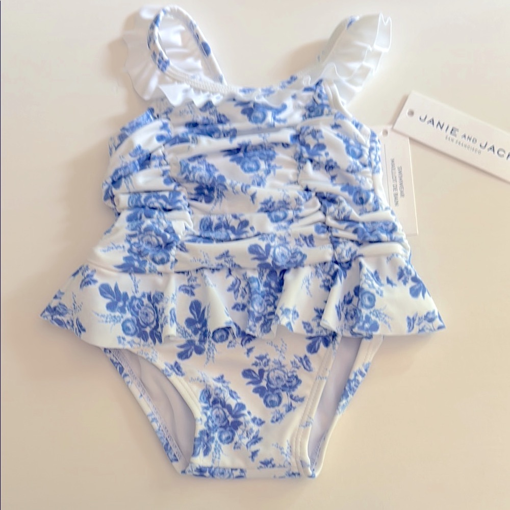 Janie and Jack Blue Floral Swimsuit Bathing Suit  New with Tags 3-6 Months